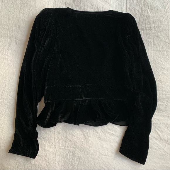 Doen Alondra Velvet V Neck Flare Peplum Long Sleeve Blouse Top Black - Picture 10 of 11